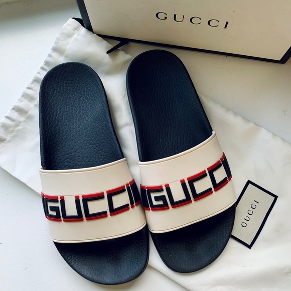 Gucci Black and White Slide Sandals - Picture 1 of 13